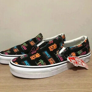 VANS Market Classic Slip on sneakers/shoes Black multi color, waffle sole,unisex